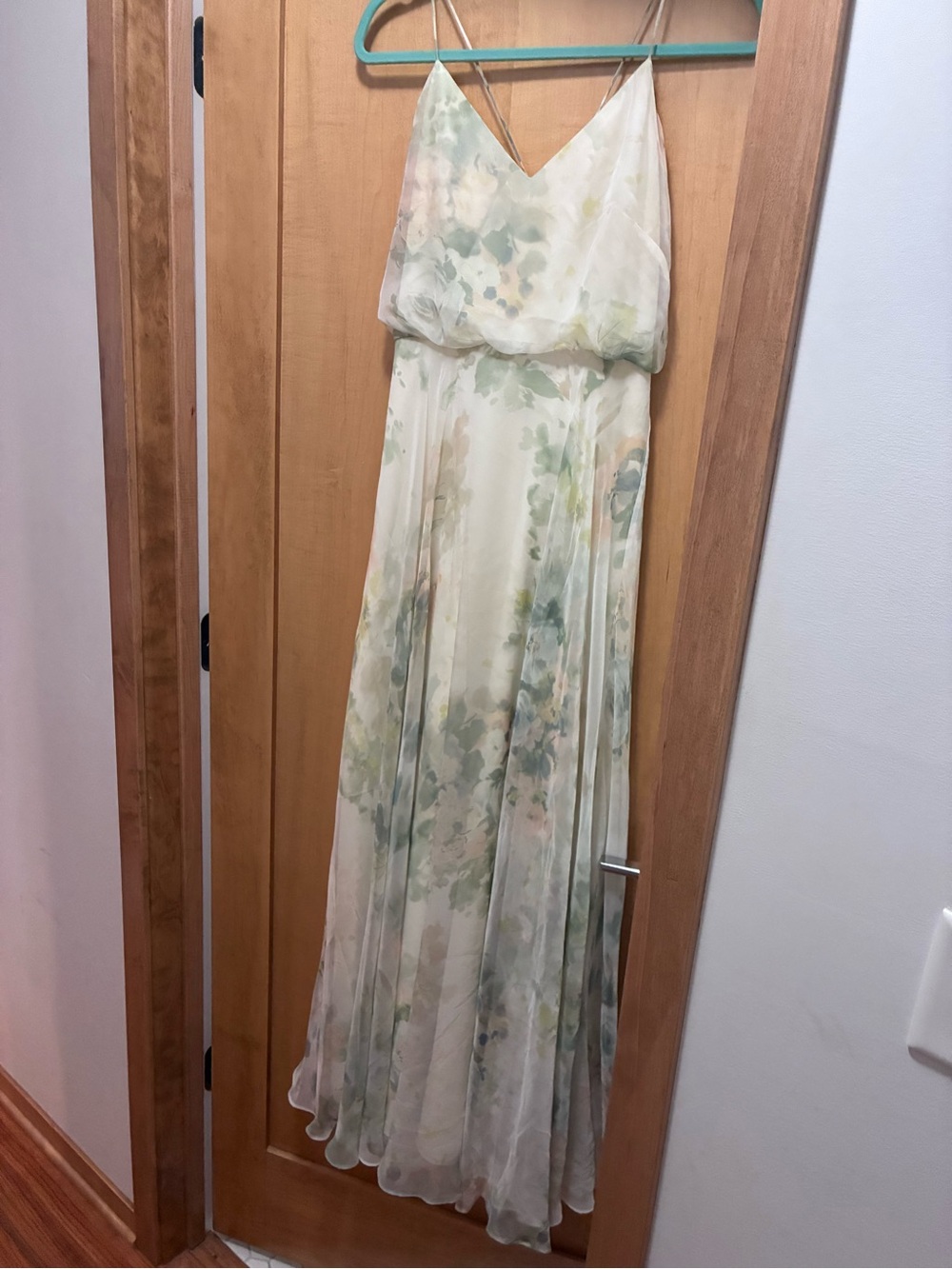 Jenny Yoo Collection Inesse V-neck Chiffon Gown Vintage Floral Ivory Sage Multi - Picture 2 of 7